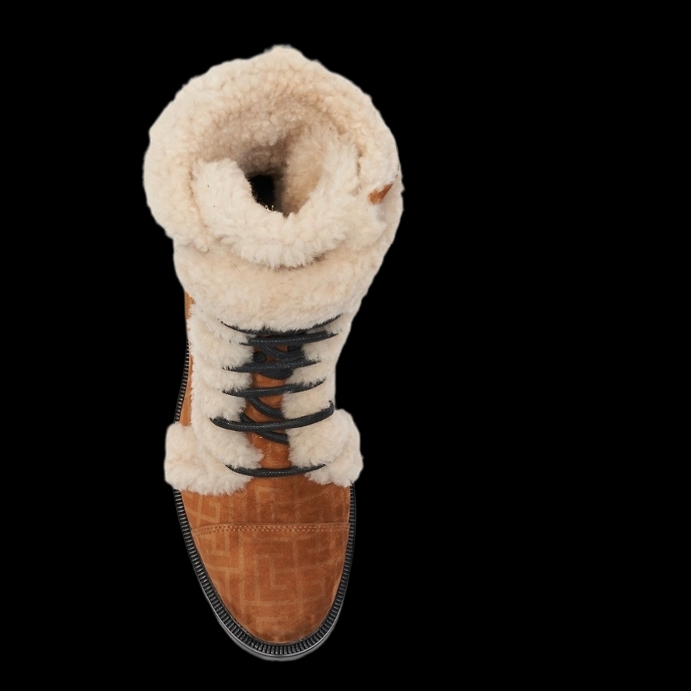[SOLD] Balmain Ranger Romy Shearling Monogram Combat Boots - Picture 5 of 7